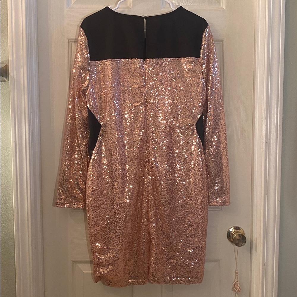 New York & Company Sequin Long Sleeve Dress - Pink and Black - Picture 8 of 12